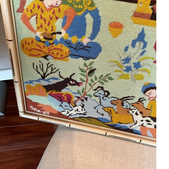 Absolutely incredible vintage framed needlepoint; Asian theme large size framed - Picture 5 of 5